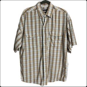 Panhandle‎ Slim Shirt Mens Large Plaid Pearl Snap Short Sleeve 100% Cotton